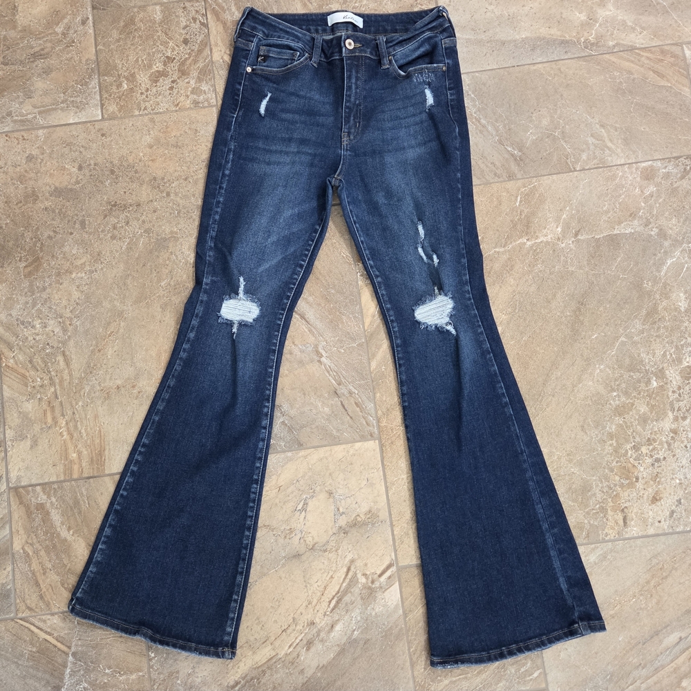 KanCan Dark Blue Distressed Flare Jeans Womens 29
